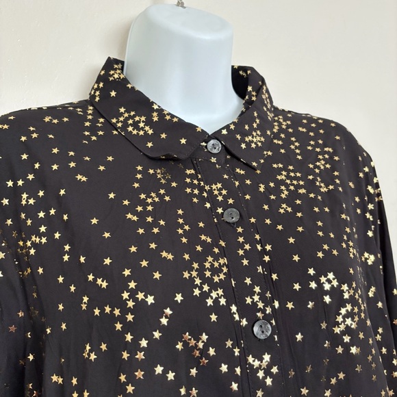 Solitaire Star Print Tunic/Mini Dress Size XL NEW Black Gold Metallic Button Up - Picture 3 of 12